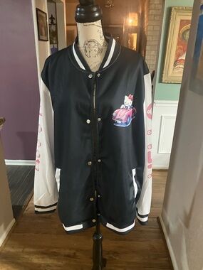 Hello Kitty Black & White Varsity Jacket with Pink Graphic